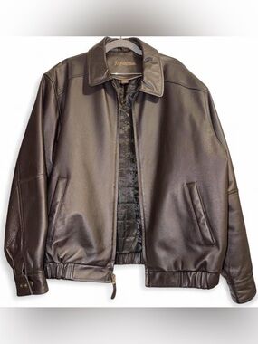 St. John's Bay Men's Dark Brown Leather Bomber Jacket